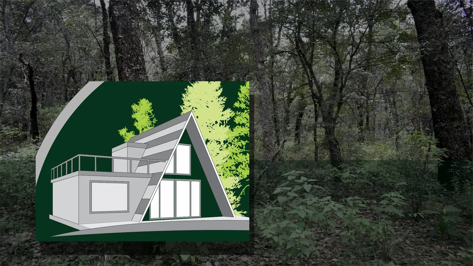 Representación conceptual de una cabaña en el bosque